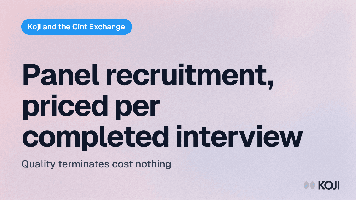 Koji adds panel recruitment from the Cint Exchange, with a published price per interview cover