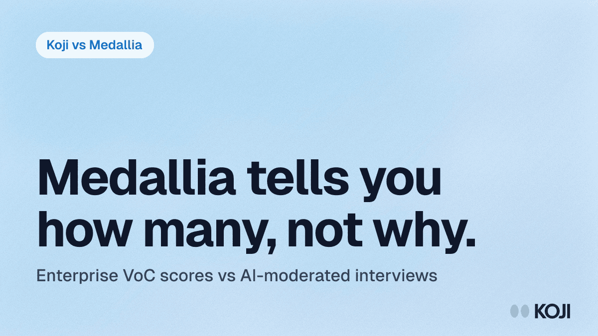 Koji vs Medallia: AI Research Interviews vs Enterprise VoC Platform (2026) cover
