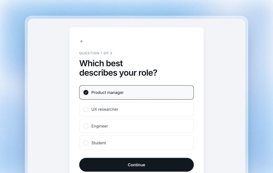 Koji screener question asking participants which role best describes them, with Product manager selected